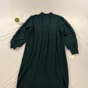 NWT Ophelia Roe Green Cable Knit Sweater Dress Size 1X